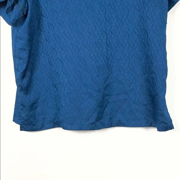 Victoria's Secret Satin 2 PC Short Pajama Set Women L Navy Blue Allover VS Logo - Picture 5 of 10